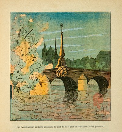 Die Armee der Loire von Eugene Sergent, genannt Grenest, illustriert von Louis Bombled (Französisch-Deutscher Krieg; Feldzug von 1870-1871): Preußen sprengen die Brücke von Blois im Januar 1871 von Louis Charles Bombled
