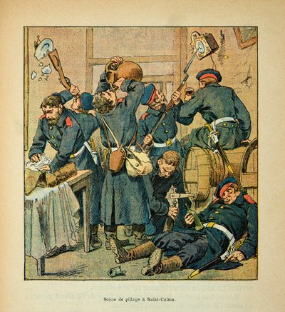 Die Armee der Loire von Eugene Sergent, dit Grenest, illustriert von Louis Bombled (Deutsch-Französischer Krieg; Feldzug von 1870-1871): Szene des Plünderns durch Preußen in Saint Calais am 25. Dezember von Louis Charles Bombled
