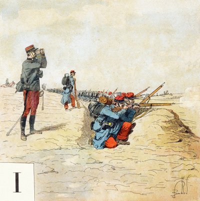 Buchstabe I: Infanterie, "Je serai soldat" - Militäralphabet von Louis Charles Bombled