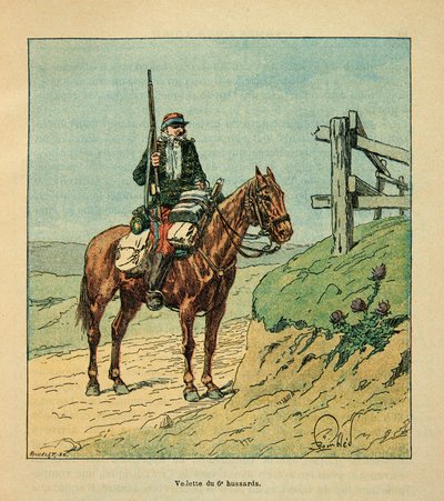 Die Armee der Loire von Eugene Sergent, bekannt als Grenest, illustriert von Louis Bombled (Deutsch-Französischer Krieg; Feldzug von 1870-1871): Stern der 6. Husaren, engagiert während der Schlacht von Toury im Oktober 1870 von Louis Charles Bombled