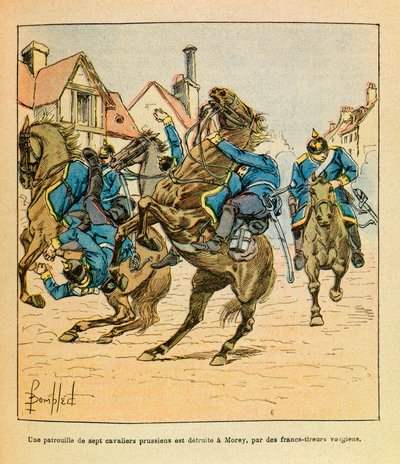 Die östliche Armee: Im Dezember 1870 wurde eine Patrouille von sieben preußischen Reitern in Morey von Vogesen-Scharfschützen zerstört von Louis Charles Bombled