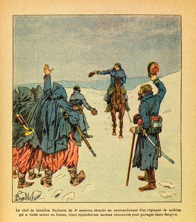 Die Ost-Armee von Eugene Sergeant, genannt Grenest, illustriert von Louis Bombled (1862-1927) (Deutsch-Französischer Krieg; Feldzug von 1870-1871): Der Anführer der Barberet-Bataillone der 4. Zuaven, löst sich, um ein Regiment von Mobilen zu befehligen, da von Louis Charles Bombled