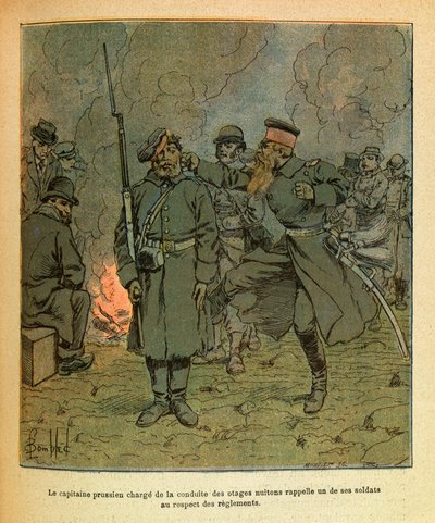 Die östliche Armee: Ein preußischer Hauptmann, verantwortlich für die Geiseln von Nuits-Saint-Georges, ruft einen seiner Soldaten zurück von Louis Charles Bombled
