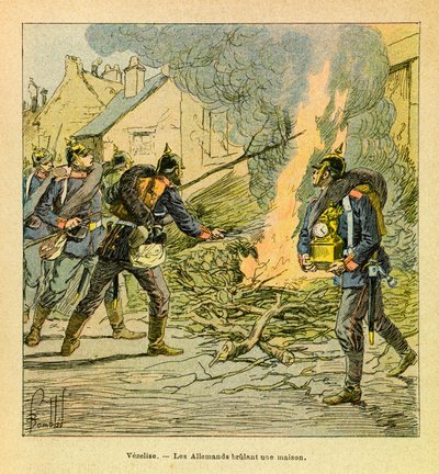 Die östliche Armee: In Vezelise, die Preußen brennen nach der Invasion der Stadt ein Haus nieder von Louis Charles Bombled