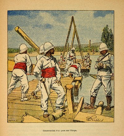 Der Krieg in Madagaskar: Bau einer Brücke am Fluss Ikopa 1895 von Louis Charles Bombled
