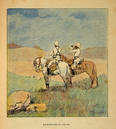 Der Krieg in Madagaskar - Anekdotische Geschichte der französischen Expeditionen von 1885-1895 von Henri Galli, illustriert von Louis Bombled: Militär bei der Aufklärung an der Grenze von Imerina in Madagaskar 1895 von Louis Charles Bombled