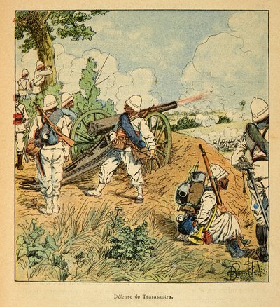 Der Krieg in Madagaskar - Anekdotische Geschichte der französischen Expeditionen von 1885-1895 von Henri Galli dit Galllichet (1854-1922), illustriert von Louis Bombled (1862-1927): Verteidigung von Tsarasaotra im Jahr 1895, Privatbesitz von Louis Charles Bombled
