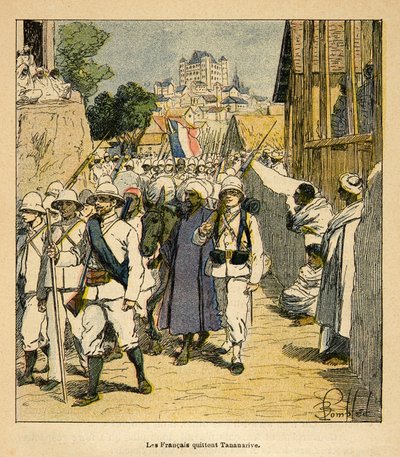Der Krieg in Madagaskar - Anekdotische Geschichte der französischen Expeditionen von 1885-1895 von Henri Galli, illustriert von Louis Bombled: Die französische Armee in Tananarive, 1895 von Louis Charles Bombled