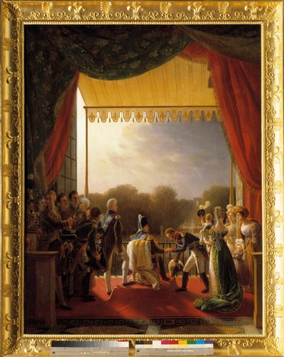 Ludwig XVIII., umgeben von Mitgliedern der königlichen Familie, auf dem Balkon der Tuilerien, bei der Rückkehr der Armee aus Spanien, 2. Dezember von Louis Ducis