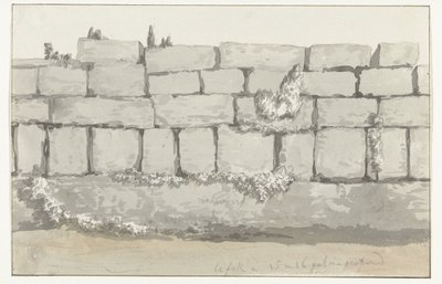 Außenansicht der Außenmauer des antiken Tempels in der alten Stadt Manduria Voyage en Italie, en Sicile et à Malte - 1778 (Serientitel) von Louis Ducros