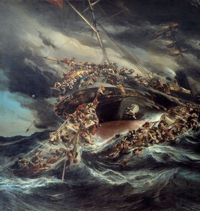 Das Feuer des Dampfers Austria (Detail) von Louis Eugene Gabriel Isabey