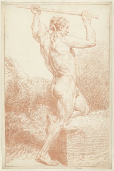 Studie eines männlichen Aktes, auf einem Knie, mit einem Stock über dem Kopf von Louis Fabritius Dubourg