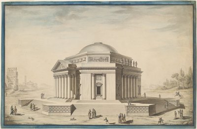 Sechseckiger Tempel in einer italienischen Landschaft von Louis Gustave Taraval