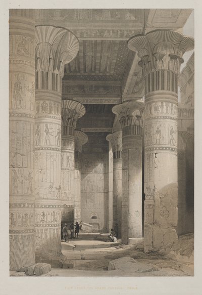 Ägypten und Nubien, Band I: Ansicht unter dem großen Portikus des Tempels, Philae, 1846 von Louis Haghe