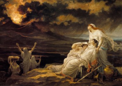 Herculaneum (23. August 79): die antike Stadt, zerstört durch den Ausbruch des Vesuvs, und die Bewohner, die auf einen Hügel flüchteten von Louis Hector Leroux