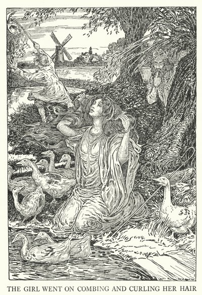 Das Mädchen kämmte und lockte weiter ihr Haar (Lithografie) von Louis John Rhead