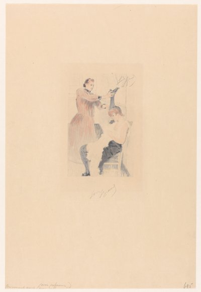 Cancan-Tänzerin, die auf einem Stuhl sitzt und eine Flexibilitätsübung macht von Louis Legrand (signed by artist)
