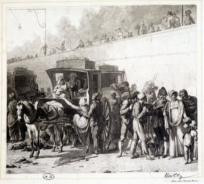 Die Ankunft einer Postkutsche, Heliogravur von Léon Marotte nach dem Gemälde von Boilly (1803) von Louis Leopold (after) Boilly