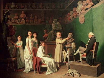 Jean Antoine Houdon modelliert die Büste von Pierre Simon Marquis de Laplace in Anwesenheit seiner Frau und Töchter, 1804 von Louis Leopold Boilly