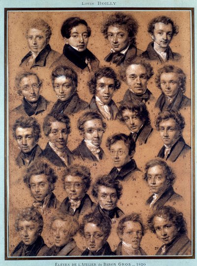 Porträt der Schüler des Ateliers des Malers Antoine Jean Gros. Zeichnung von Louis Leopold Boilly von Louis Leopold Boilly
