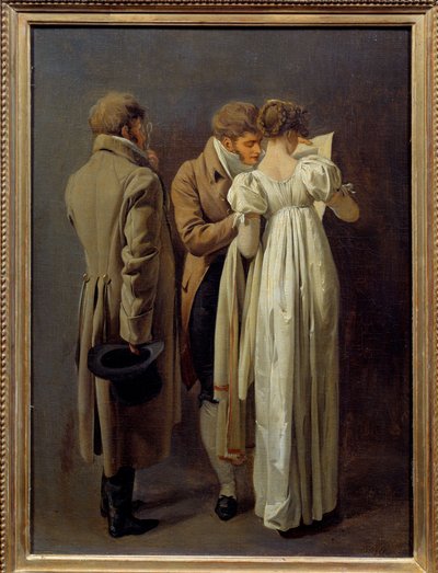 Liebhaber von Drucken Junge Leute in der Mode des Ersten Kaiserreichs betrachten einen Druck. Gemälde von Louis Leopold Boilly (1761-1845) 1810 von Louis Leopold Boilly