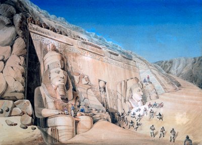 Ausgrabung des Großen Tempels von Ramses II, Abu Simbel, 1819 von Louis M. A. Linant de Bellefonds,