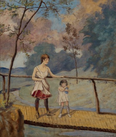 Zwei Mädchen auf einer Baumstammbrücke von Louis Michel Eilshemius