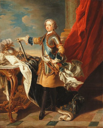 Porträt von König Ludwig XV., ganzfigurig, in halber Rüstung von Louis Michel van Loo