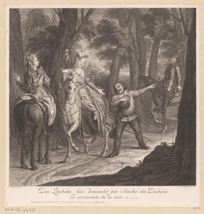 Don Quichote lässt Sancho die Herzogin um Erlaubnis bitten, sie zu sehen von Louis Surugue