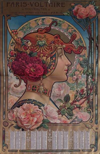 Kalender für 1901 für das Geschäft Paris-Voltaire, Paris, ca. 1900 von Louis Theophile Hingres