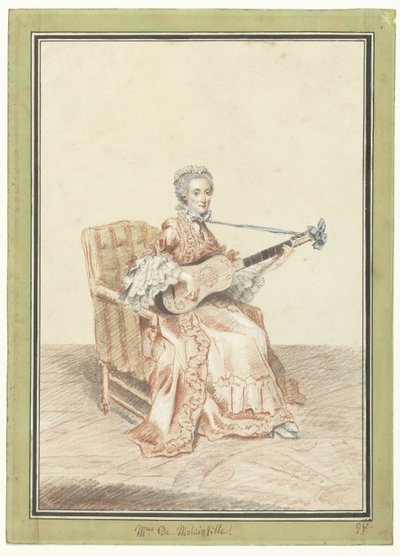 Porträt von Madame de Montainville, Gitarre spielend von Louis de Carmontelle