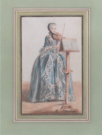 Frau spielt Geige, von vorne gesehen, ca. 1758-59 von Louis de Carmontelle