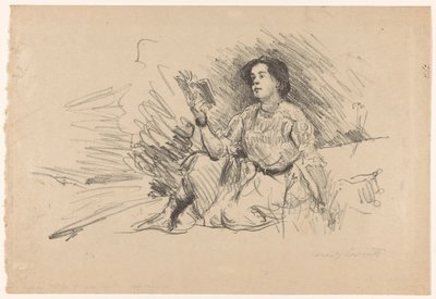 Lesendes Mädchen, sitzend auf dem Boden von Lovis Corinth (signed by artist)