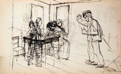 Blockhaus (recto), Figuren im Innenraum (verso) von Lovis Corinth