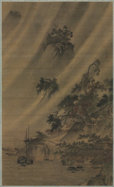 Flussdorf in einem Regensturm, ca. 1480-1507 von Lu Wenying