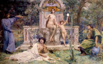 Dekoration des Hotel Watel-Dehaynin: die Wahrheit. Umgeben von Allegorien der Astronomie, Musik und Poesie, und Malerei. (Detail) von Luc Oliver Merson