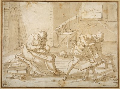 Studie für die Heilige Familie in der Werkstatt des Zimmermanns von Luca Cambiaso