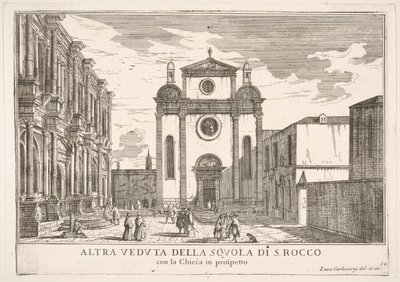 Blatt 38: Ansicht der Fassade der Kirche St. Roch und links die Fassade der Schule von Luca Carlevarijs