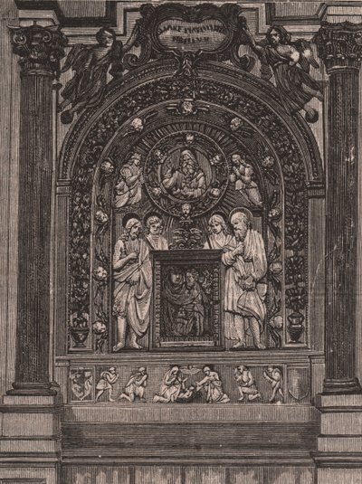 Altar der Kirche Santa Maria delle Grazie, von Luca della Robbia, Montepulciano, Toskana, Italien, Holzschnitt aus Le cento città d