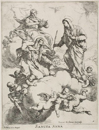 Die Heilige Anna wird von Christus und der Jungfrau Maria in den Himmel aufgenommen von Luca Giordano