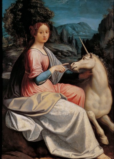 Dame und Einhorn, 1534-1540 von Luca Longhi