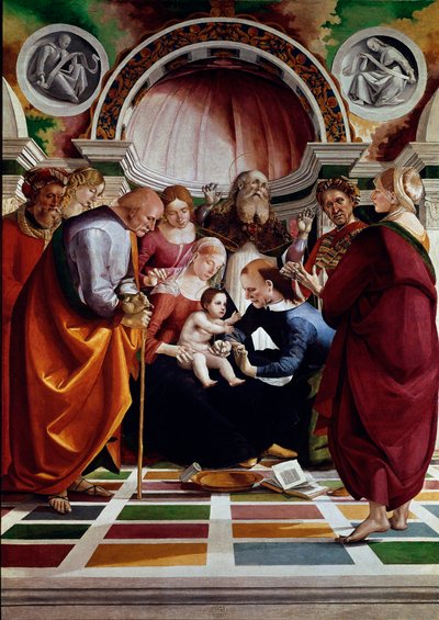 Beschneidung. Unter den dargestellten Figuren: Heiliger Josef, die Jungfrau Maria, Jesus Christus und Heiliger Simeon von Luca Signorelli