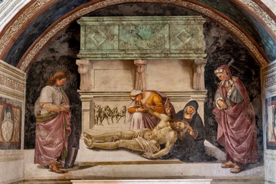Beweinung des toten Christus zwischen den beiden Heiligen von Orvieto (S. Parenzo rechts und S. Faustino links) von Luca Signorelli