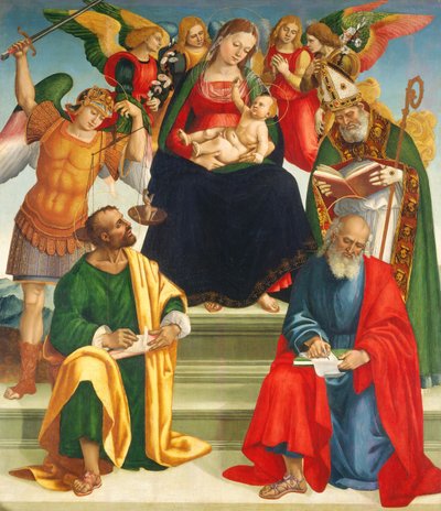 Madonna und Kind mit Heiligen und Engeln von Luca Signorelli