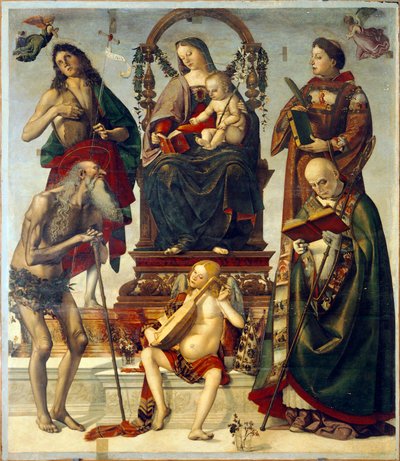 Pala von St. Onuphrius, Madonna mit Kind und Heiligen, von Luca Signorelli von Luca Signorelli