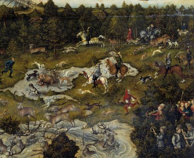 Jagd zu Ehren von Karl V. auf Schloss Torgau in Deutschland (Detail) von Lucas Cranach