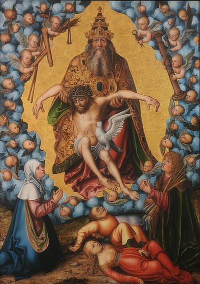 Die Dreifaltigkeit, verehrt von Maria und Sebastian von Lucas Cranach the Elder