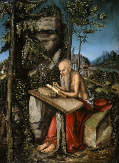Der Heilige Hieronymus in felsiger Landschaft von Lucas Cranach the Elder