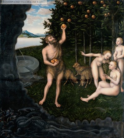 Herkules stiehlt die Äpfel der Hesperiden aus den Arbeiten des Herkules von Lucas Cranach the Elder