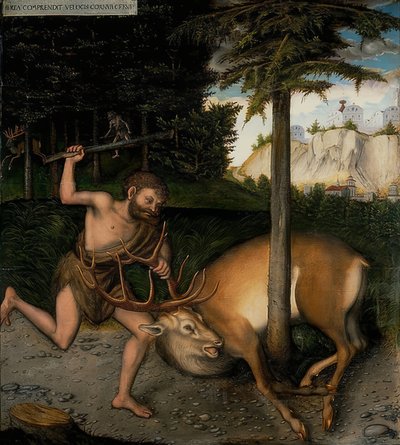Herkules und die kerynitische Hirschkuh. Aus der Serie der Taten des Herkules von Lucas Cranach the Elder